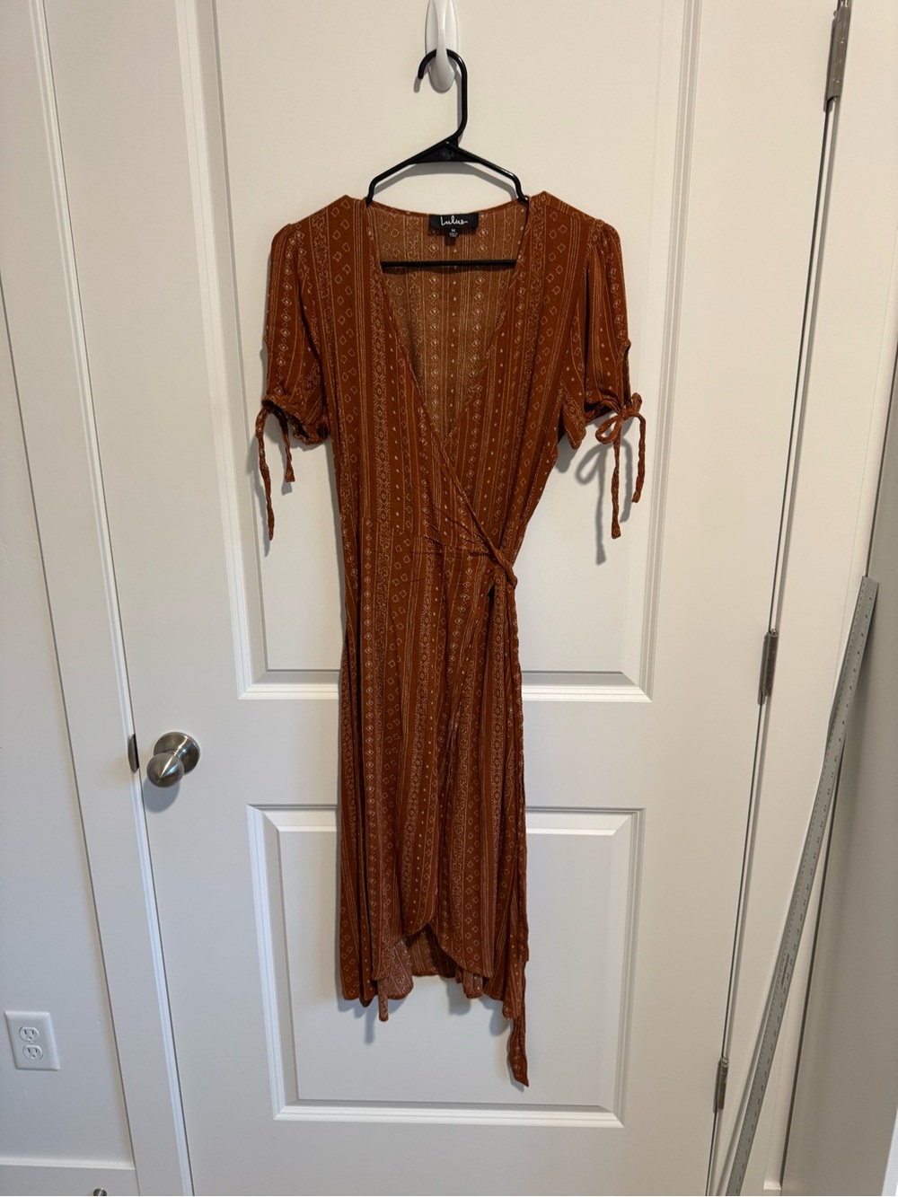 Lulu's Rust Brown Printed Wrap Midi Dress